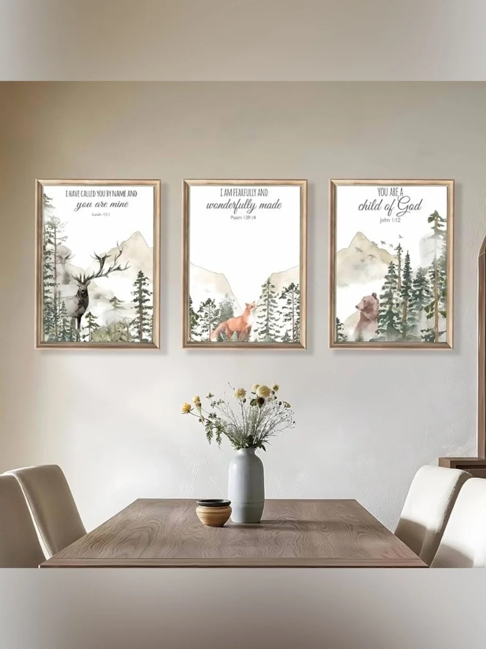 3pcs Forest Animals Bible Verse Wall Art 16x24 inches Unframed 021